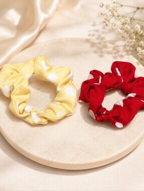 Polka Dot Scrunchie Set - Yellow & Red
